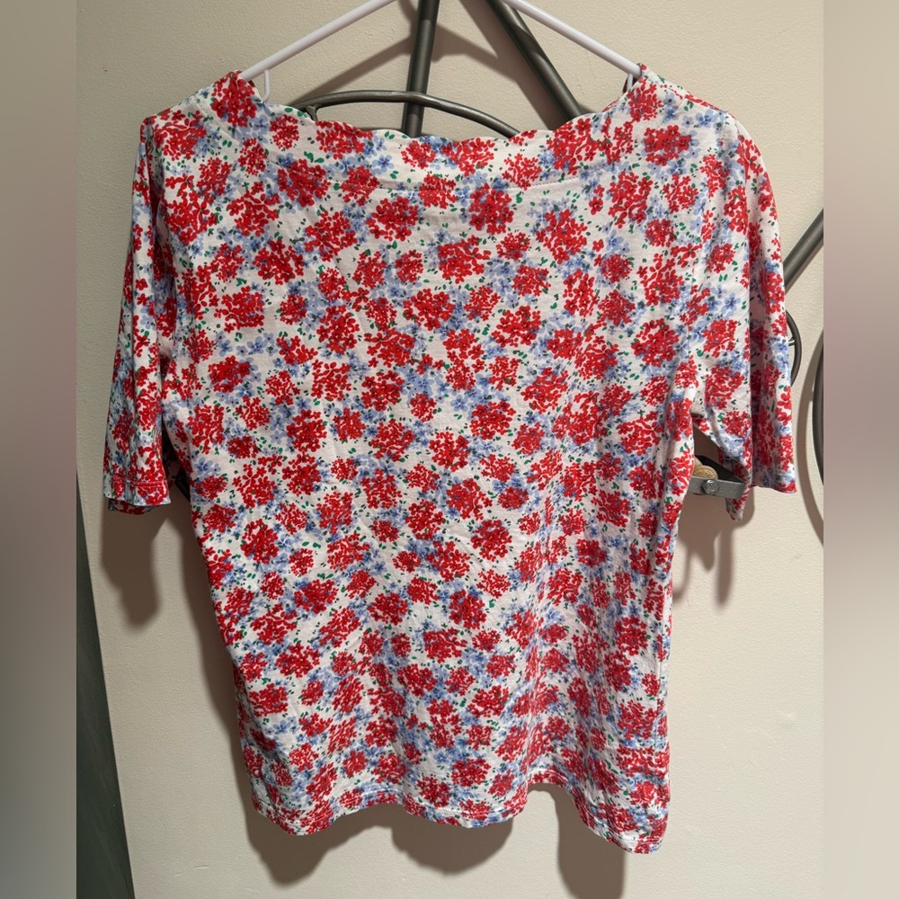 Talbots Red and Blue Floral Short Sleeve Top, 100% Cotton - Picture 4 of 4